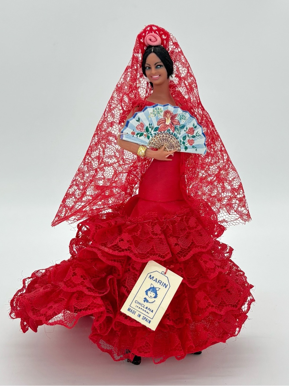 Vintage Marin Chiclana Spain Flamenco Dancer Doll Red Lace Fandangos Ref 635 MCM